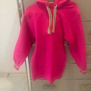 Herve Leger HOT pink 29 inch hoodie dress. Side zipper, size MEDIUM.  Worn twice